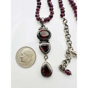 janice girardi sterling silver Natural Garnet Beaded Charm Necklace